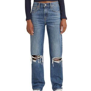 Levi's Low Pro Straight Leg Mid Rise Distressed Casual Denim Jeans Blue 27
